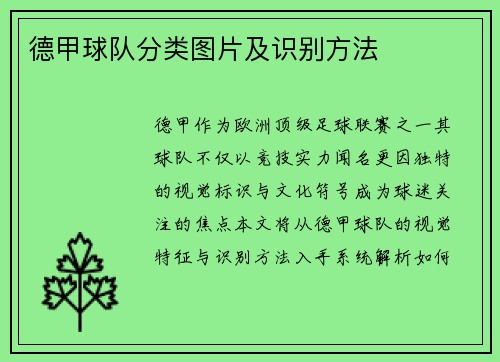 德甲球队分类图片及识别方法